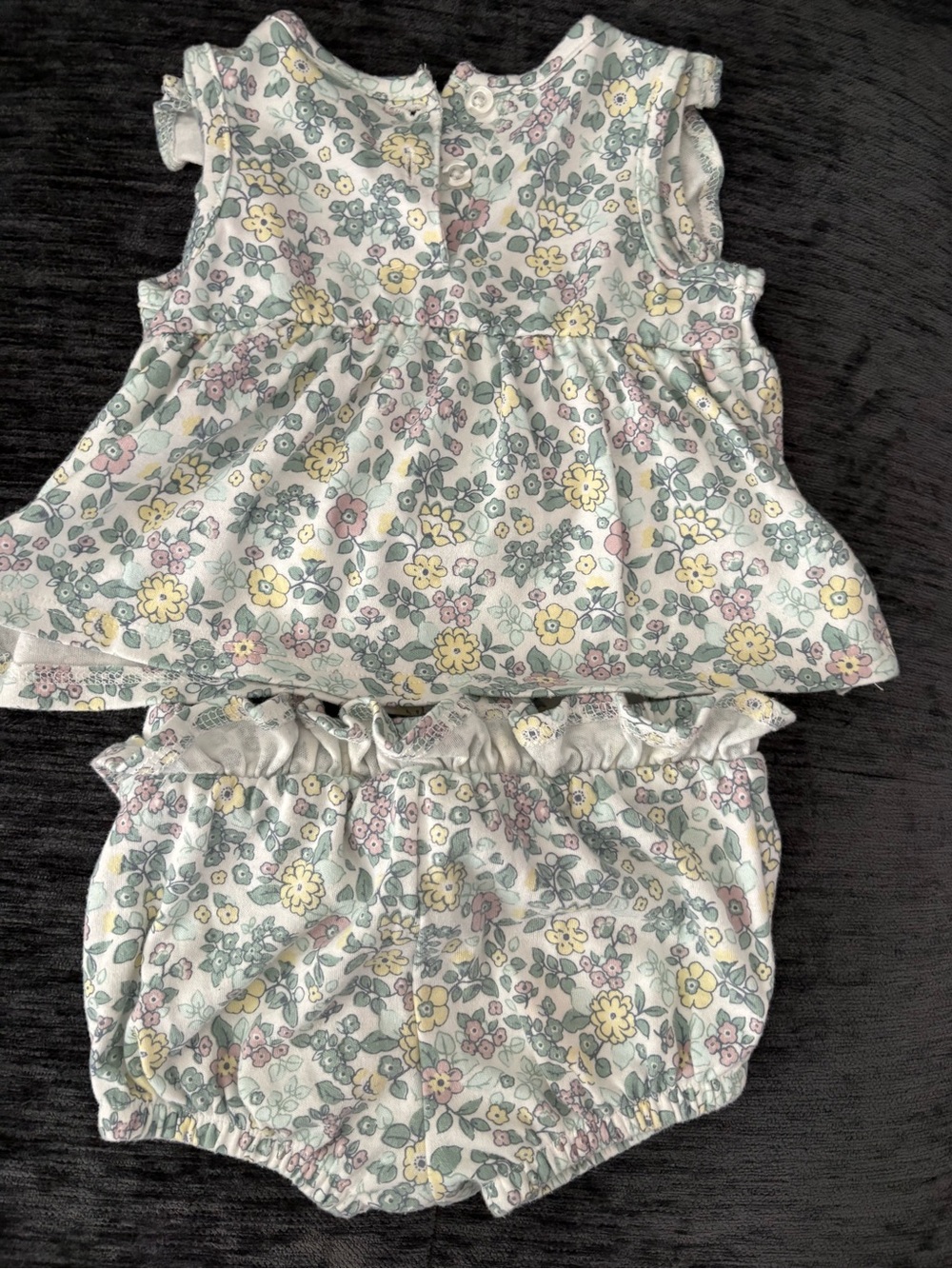 Nicole Miller Floral Ruffle Top & Diaper Cover Set - Cream, Pink, Yellow, Green - Picture 3 of 4